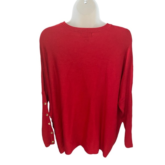 RXB Scarlet Red V-neck Oversized Sweater Shirt with gold buttons on sleeve - Picture 4 of 5